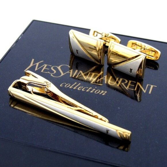 Authentic YVES SAINT LAURENT Tie pin & cufflinks set metal [Used] - Picture 1 of 8